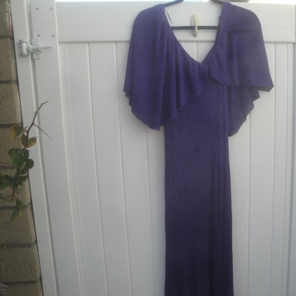 Zara Womens Dress Size Small Purple Metallic Maxi Long Flutter Sleeves - Picture 5 of 7